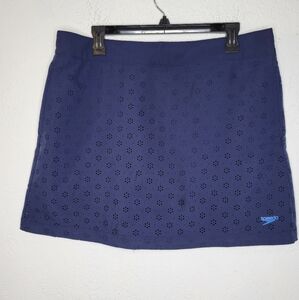 Speedo Women's Navy Blue Skort Size Large Eyelet Cut Shorts UPF 50+ Protection
